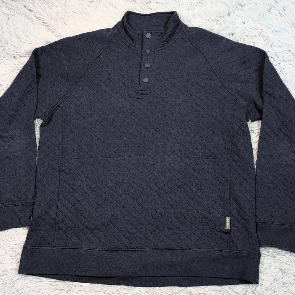 Eddie Bauer Sweatshirt Mens L‎ Blue Outdoors Cozy Comfort Casual Pockets Snaps